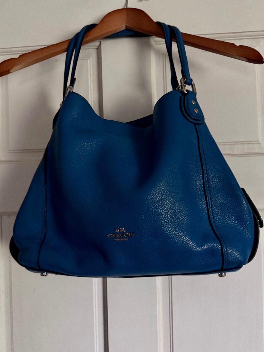Coach Edie 31 51725 turnlock turquoise blue pebbled leather